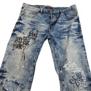 Rock Salt Boys Blue Wash Graphic Stretchy Jeans - 18